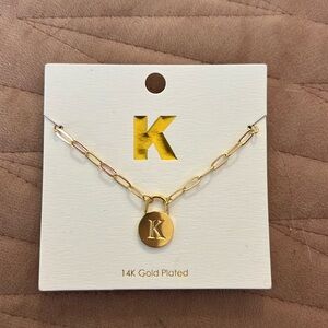K Initial Curb Chain Pendant Necklace Gold